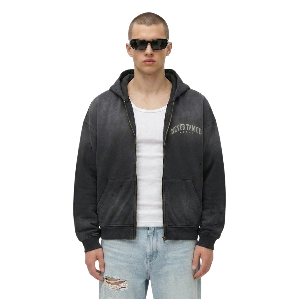 Deant Never Tamed Distressed Full-Zip Hoodie