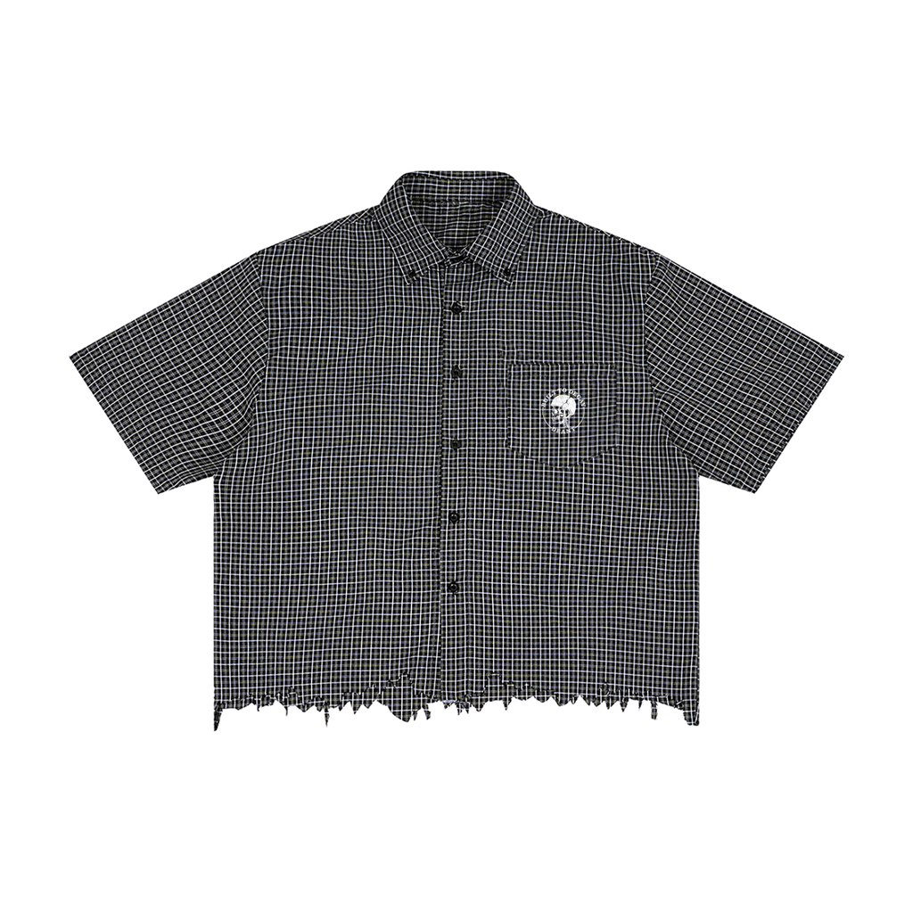 Built To Decay Distressed Plaid Boxy Shirt